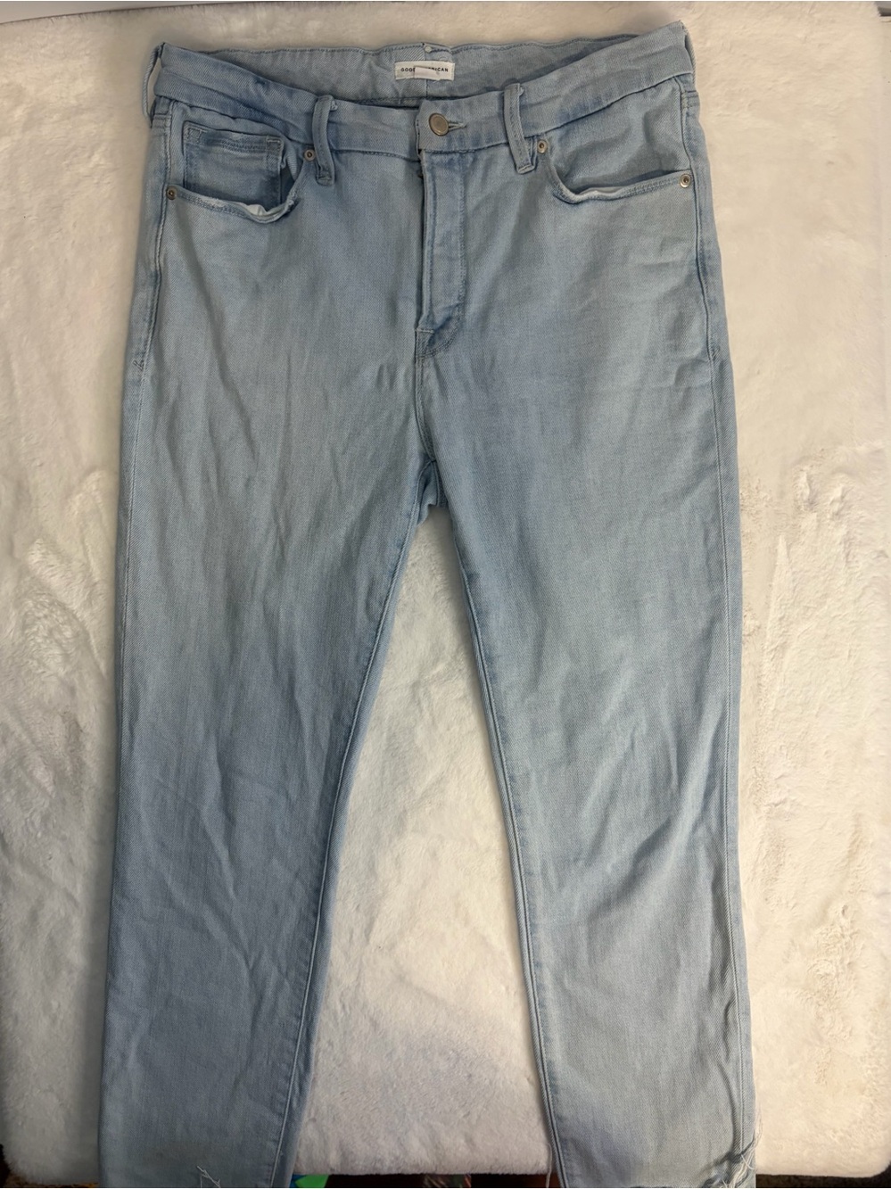 Good American Jeans 14/32 Light Wash Raw Hem High Rise Denim
